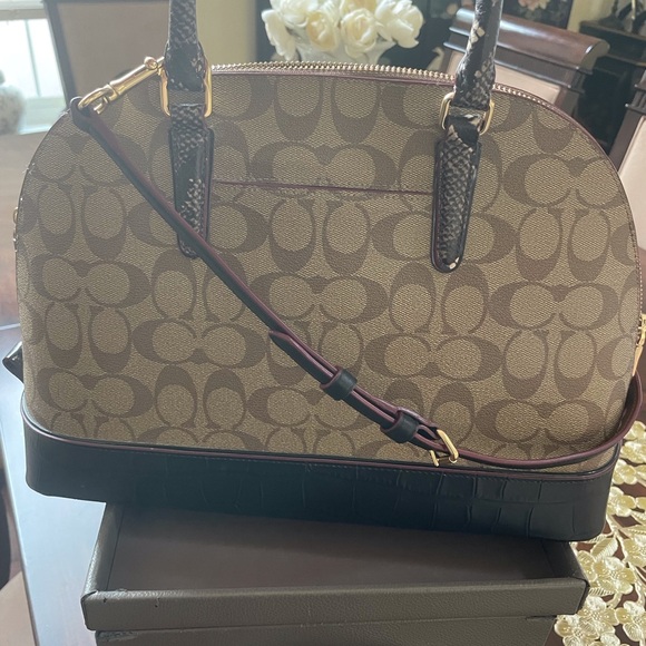 COACH Signature Sierra Satchel Bag Handbag with Exotic Mixed Trim - Picture 2 of 7